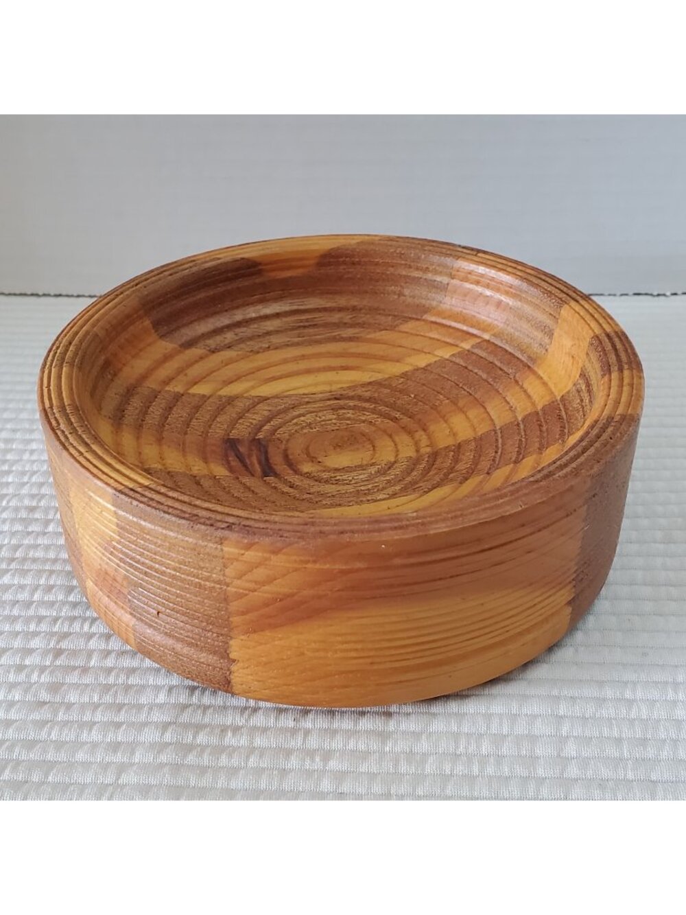 Turned Pine Wooden Bowl Vintage 6"x2" Handmade Round MCM
